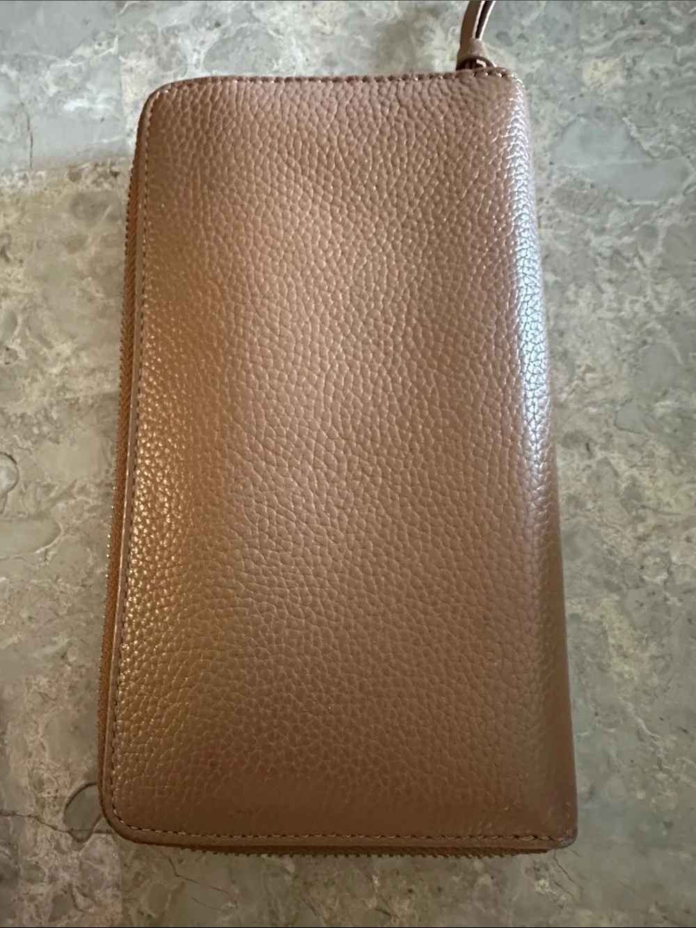 Tory Burch Brown Leather Zip Wallet with Gold Logo